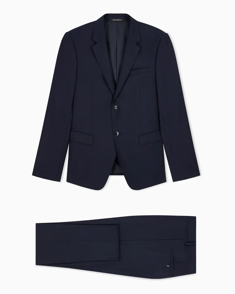 Emporio Armani Gefütterter Anzug aus Schurwolle mit Mikromuster Marineblau