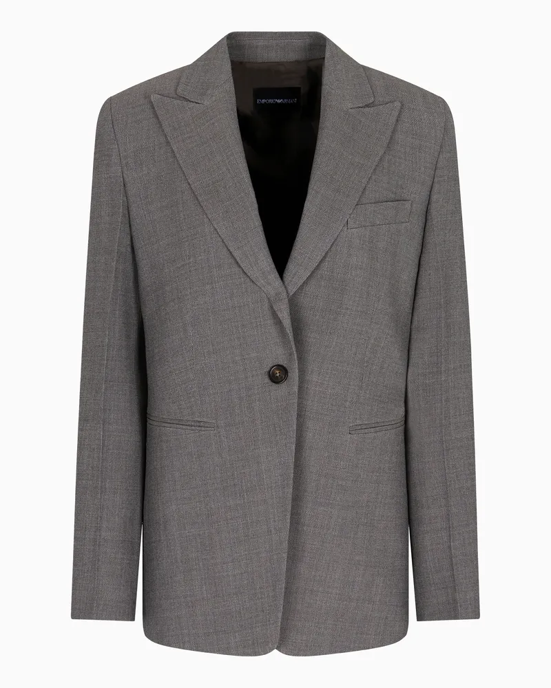 Emporio Armani Einreihiger Blazer aus Woll-Krepp-Mouliné Braun