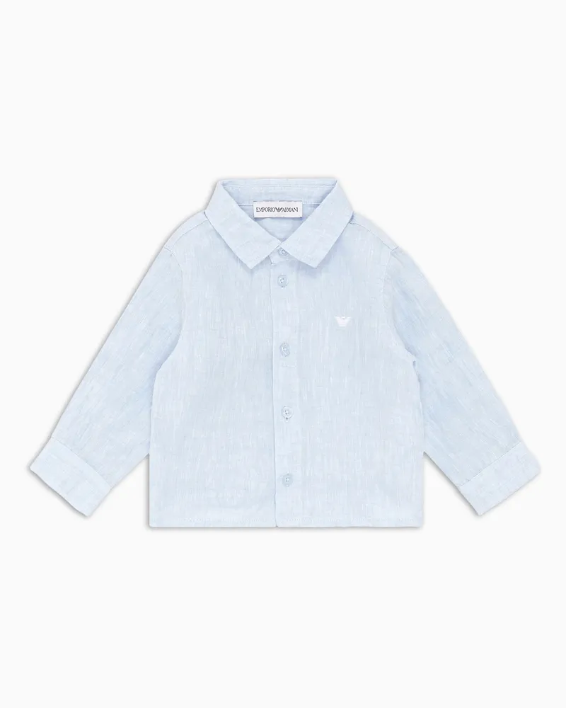 Emporio Armani Hemd aus Leinen mit Adler-Stick Hellblau