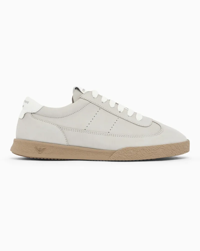 Emporio Armani Sneaker aus Nubukleder und Glattleder mit Gummisohle Weiß