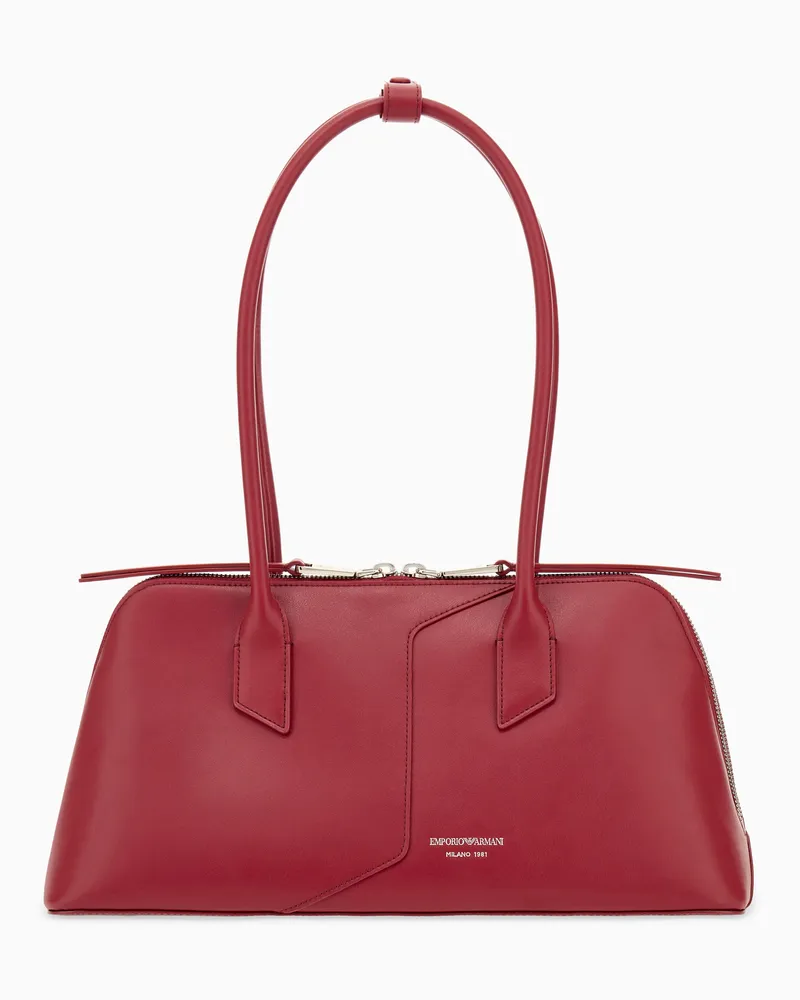 Emporio Armani Strukturierte Handtasche aus Glattleder mit langen Henkeln Rot
