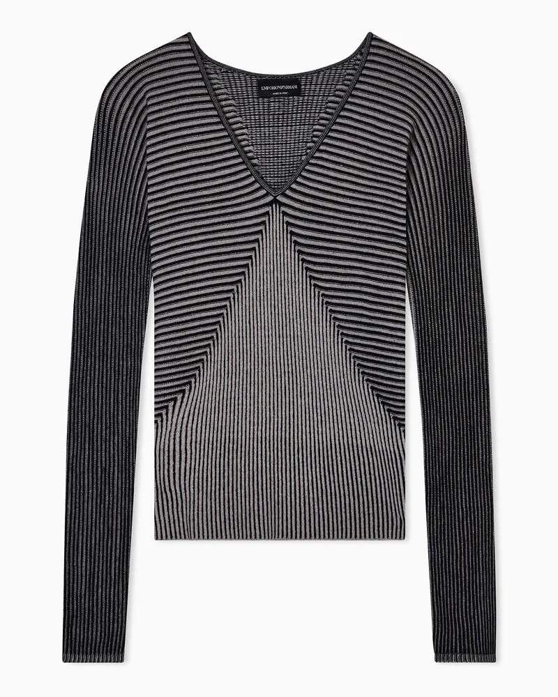 Emporio Armani Pullover mit V-Ausschnitt und Streifendetails in Linksstrick Schwarz