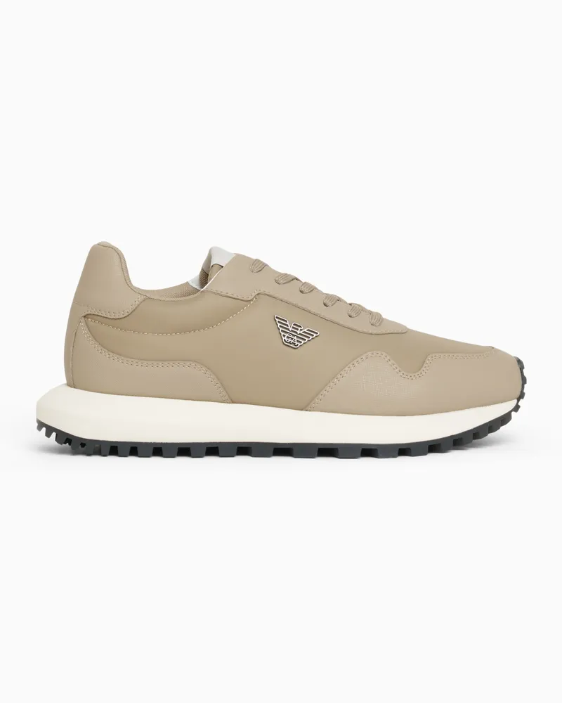 Emporio Armani ASV Sneaker aus recyceltem Nylon, mit Details aus wiederaufbereitetem Saffiano Beige