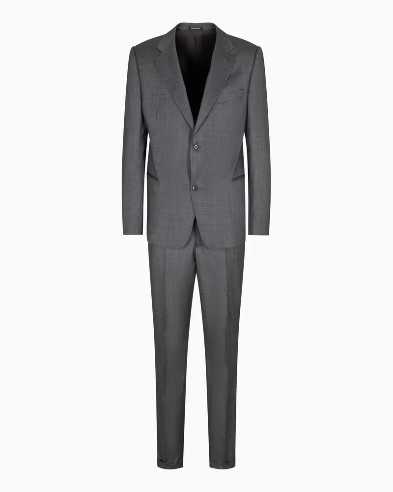 Emporio Armani Einreihiger Anzug aus Wolle-Seide-Mischung mit Mikro-Muster in Jacquard-Stoff-Verarbeitung Grau