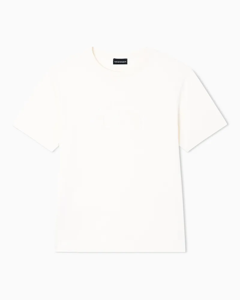 Emporio Armani Jersey T-shirt with optical embroidery Weiß