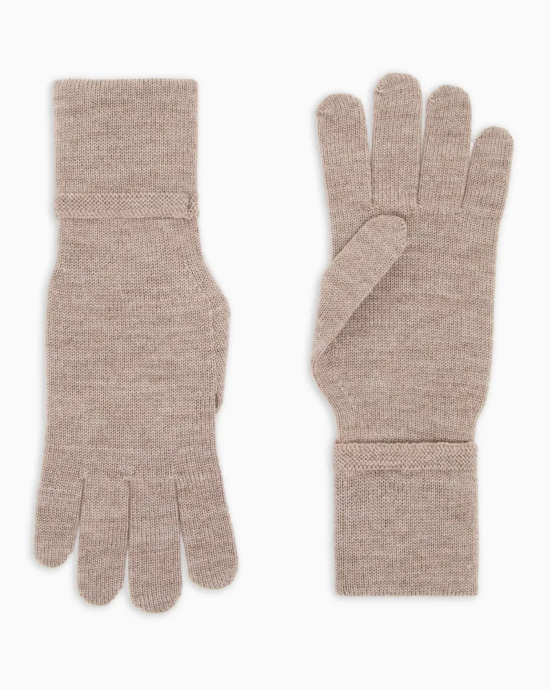Emporio Armani Strickhandschuhe aus Wolle mit aufgesticktem EA-Logo Beige