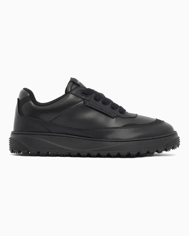 Emporio Armani Sneaker mit Ledereinsätzen und profilierter Gummisohle Schwarz