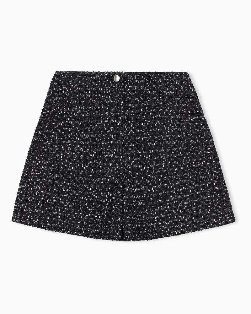 Emporio Armani Denim-Shorts mit einer Paillettenstickerei und Samtdetails Schwarz