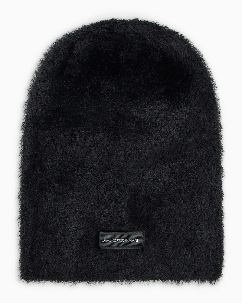 Emporio Armani Mütze aus Stoff mit Pelz-Optik Schwarz