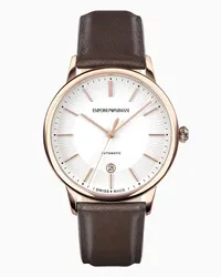 Emporio Armani Swiss-made-automatikuhr mit Braunem Lederarmband Dunkelbraun