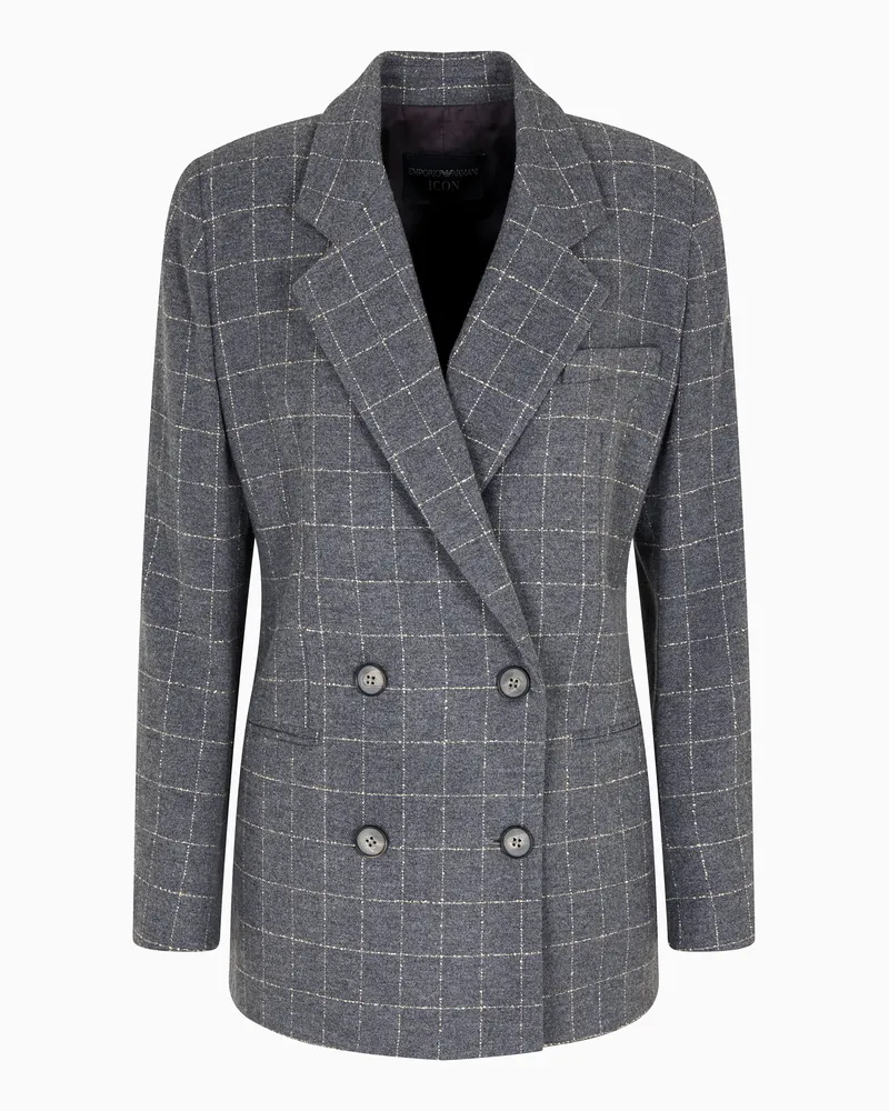 Emporio Armani Icon Blazer, doppelreihig, aus Flanell mit Karo-Muster Grau