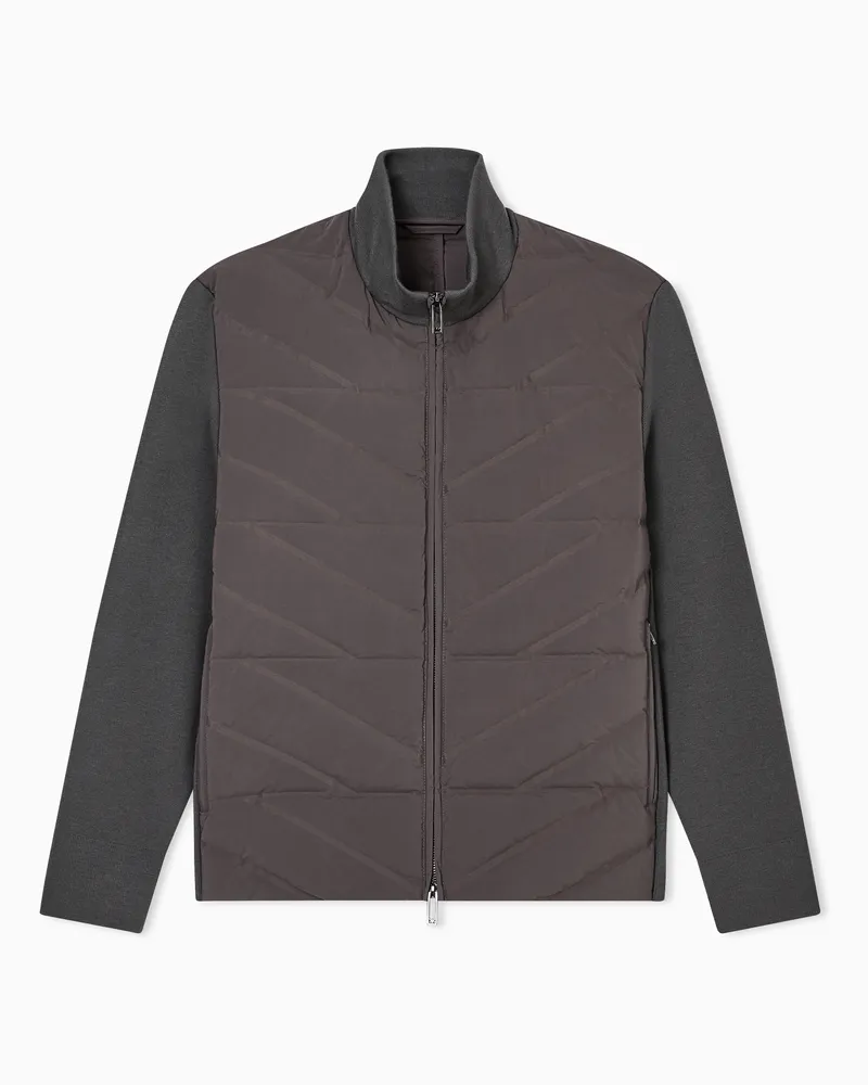 Emporio Armani Travel Essential Daunenjacke mit durchgehendem Reißverschluss, Zweiteiler-Effekt und Strickärmeln Grau