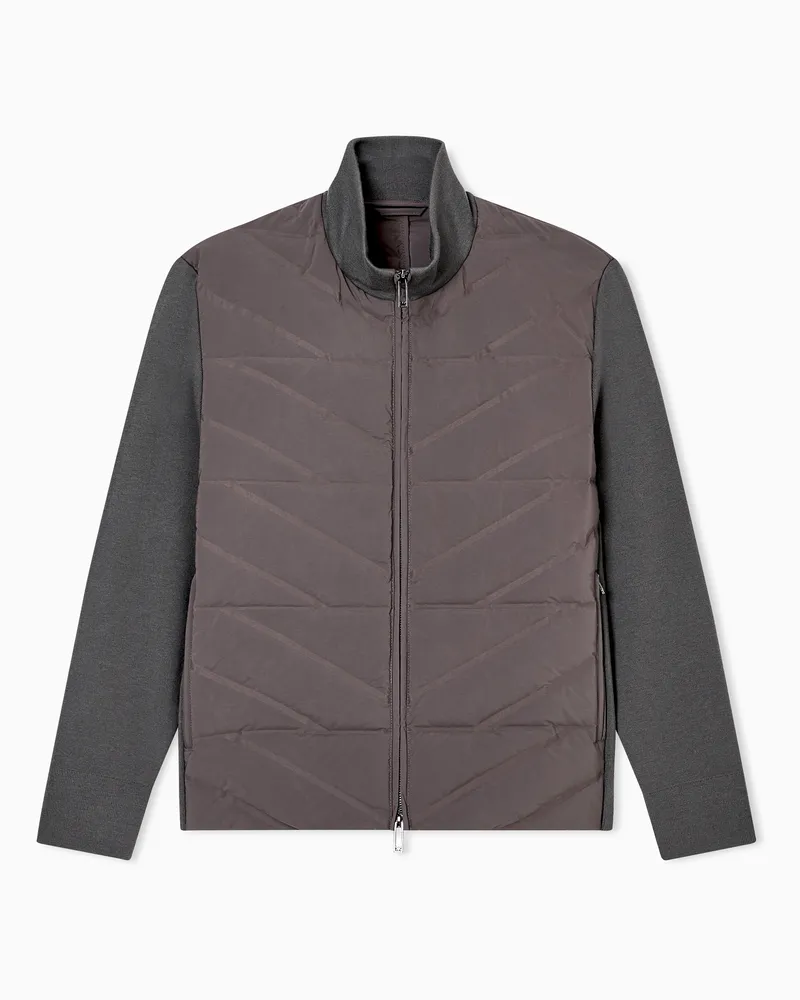 Emporio Armani Travel Essential Daunenjacke mit durchgehendem Reißverschluss, Zweiteiler-Effekt und Strickärmeln Grau
