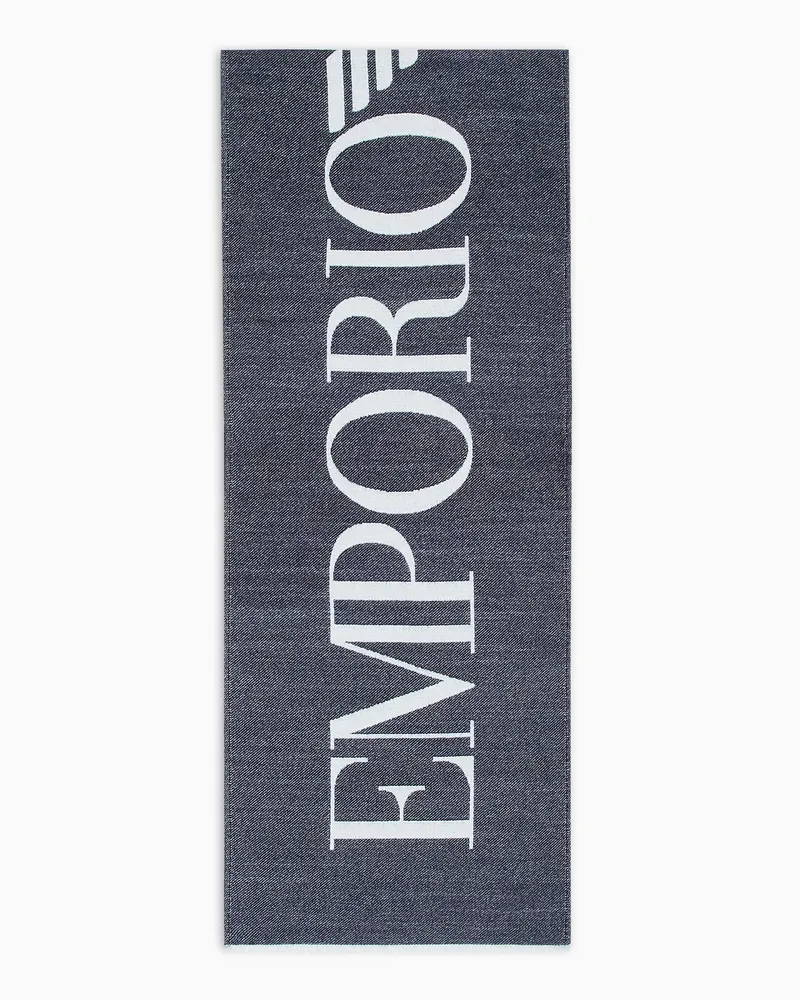 Emporio Armani Zweifarbiger Schal aus Woll-Mischung mit Maxi-Logo Blau