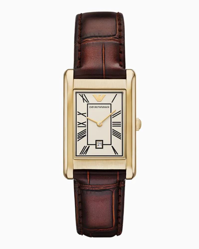 Emporio Armani Zweizeigeruhr aus braunem Leder mit Datumsanzeige Mehrfarbig