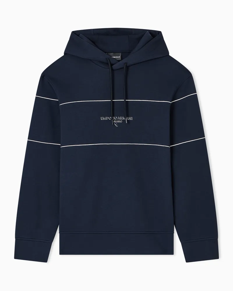 Emporio Armani Sweatshirt mit Kapuze aus doppellagigem Jersey mit Kapuze und 3D-Logo Marineblau