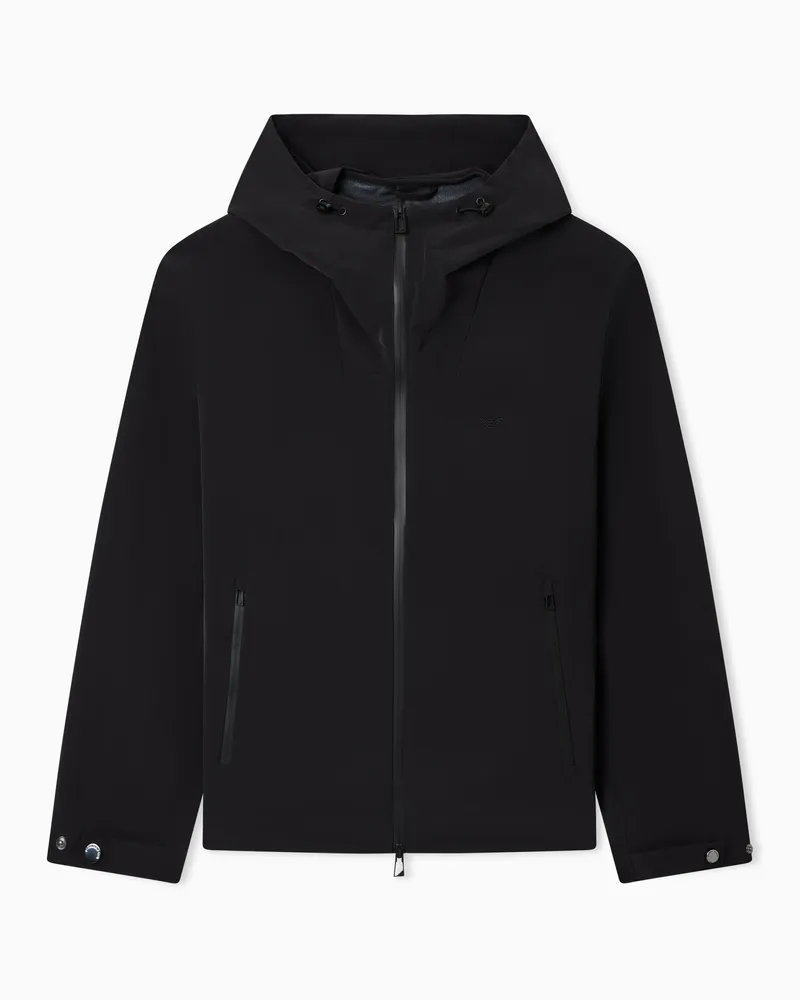 Emporio Armani Blouson mit Kapuze aus Nylon mit thermoverschweißten Reißverschlüssen Schwarz