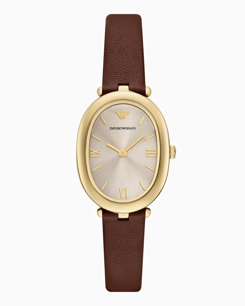 Emporio Armani Zweizeigeruhr aus braunem Leder Mehrfarbig