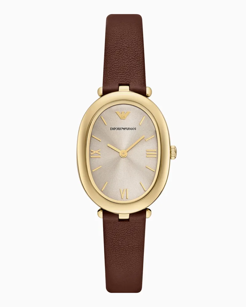 Emporio Armani Zweizeigeruhr aus braunem Leder Mehrfarbig