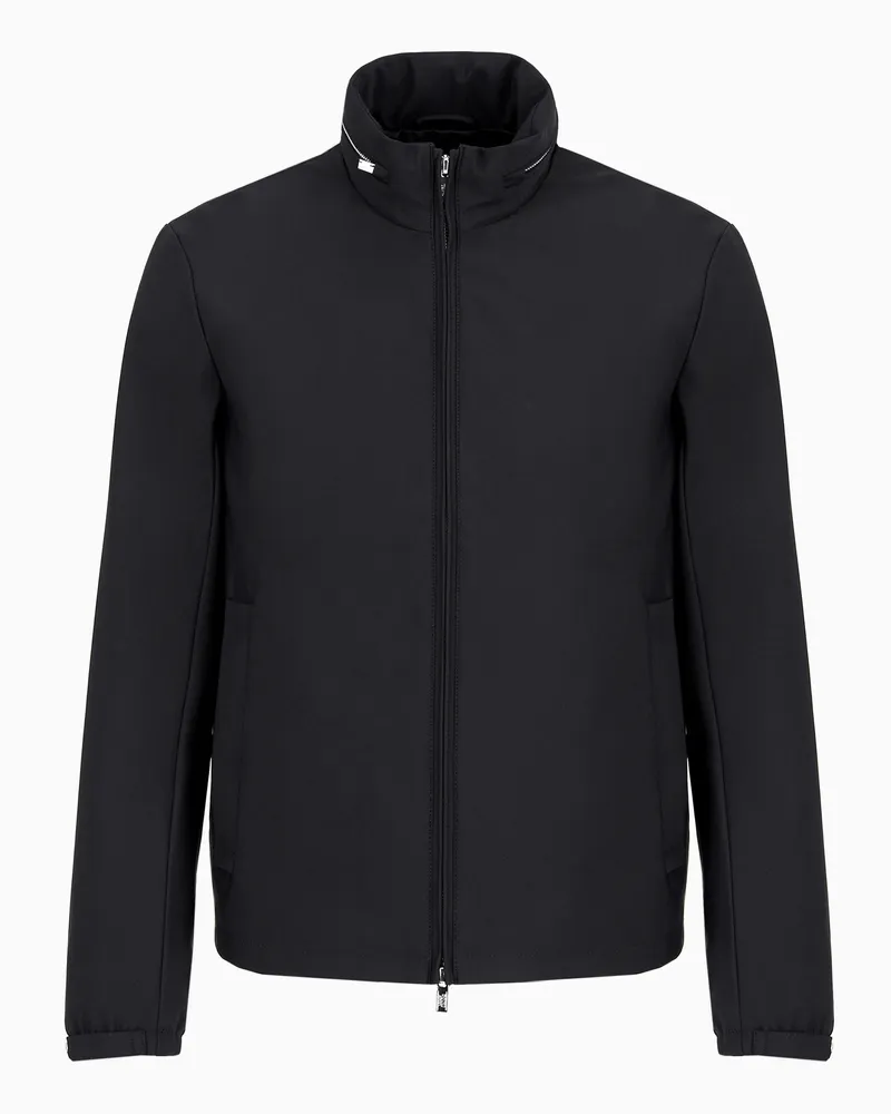 Emporio Armani Blouson mit durchgehendem Reißverschluss aus Nylon mit abnehmbarer Kapuze Schwarz