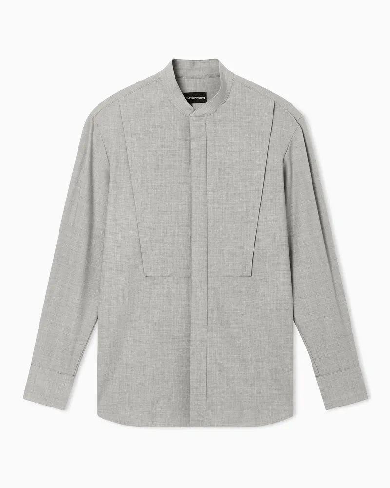 Emporio Armani Hemd aus Schurwollgewebe mit weichem Finish und Grandad-Kragen Grau