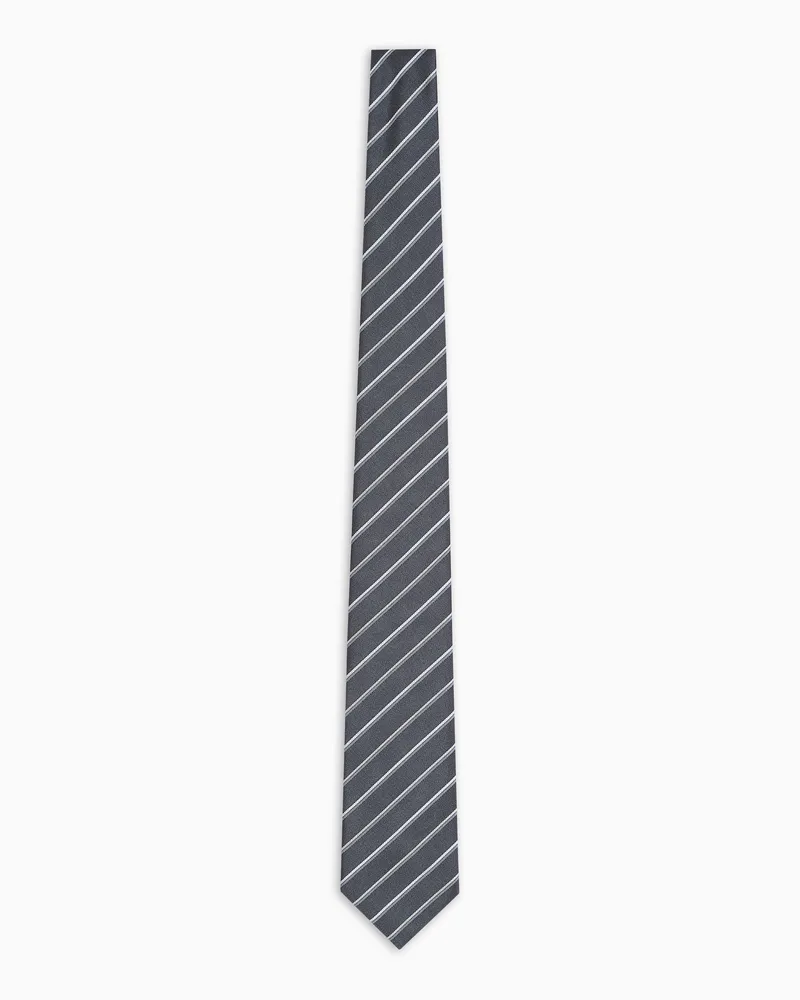 Emporio Armani Krawatte aus reiner Seide mit zweifarbigen Streifen in Jacquard-Stoff-Verarbeitung Grau