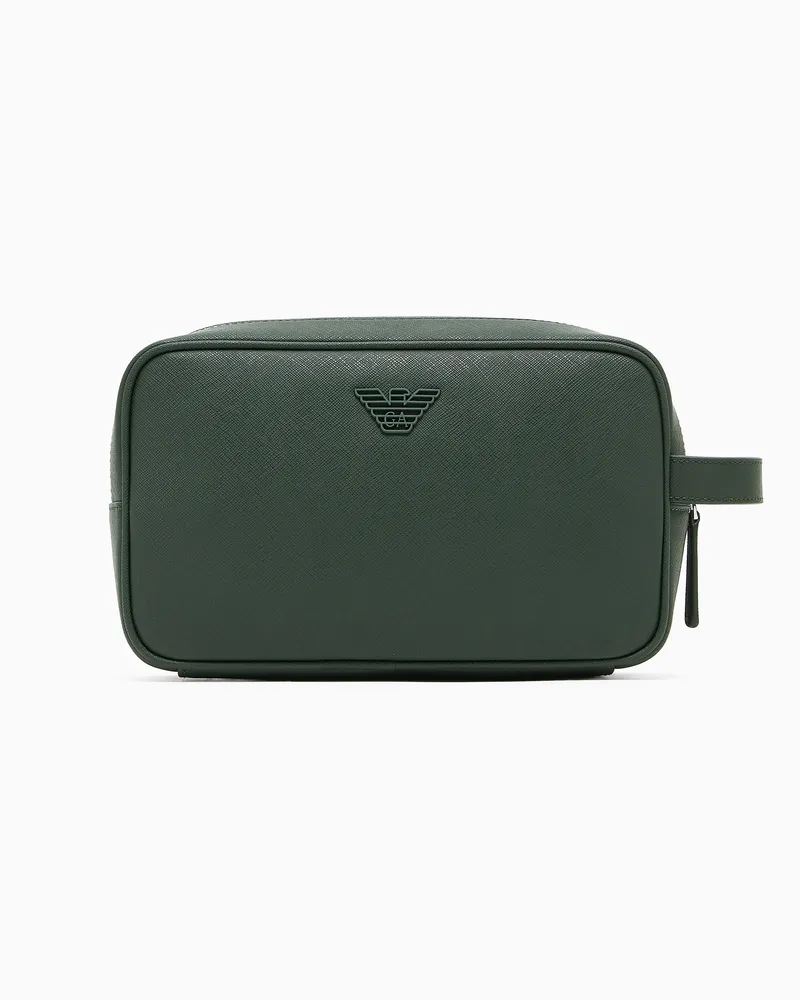 Emporio Armani ASV Beauty-Case aus neu aufbereitetem Saffiano-Leder Grün