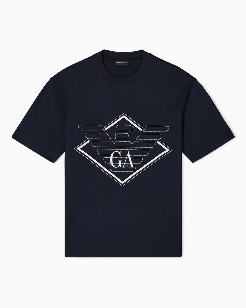 Emporio Armani ASV T-Shirt mit großer Adler-Stickerei, gefertigt aus einer Jersey-Lyocell-Mischung Marineblau