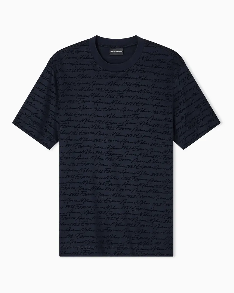 Emporio Armani ASV T-Shirt aus einer Jersey-Lyocell-Mischung mit Allover-Logo in Flock-Technik Marineblau