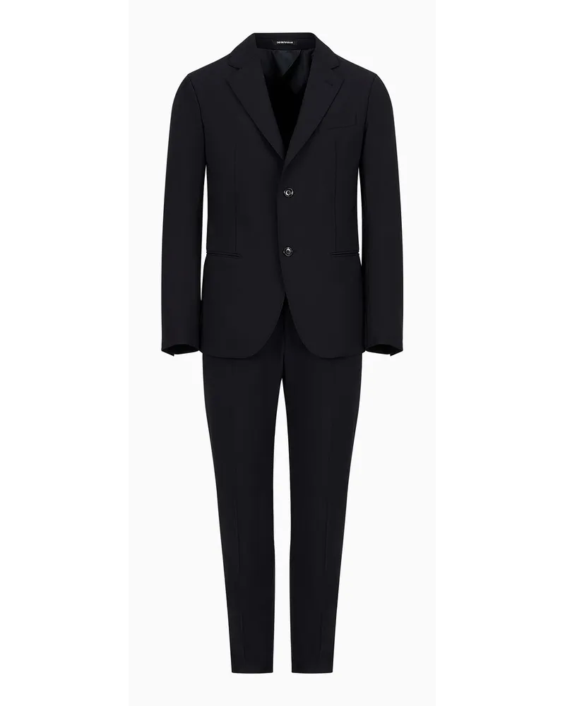 Emporio Armani Einreihiger Anzug In Modern Fit aus Kompaktem Bi-stretch Marineblau