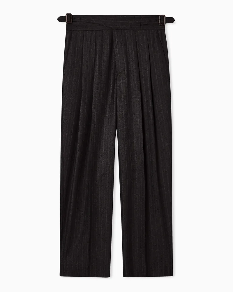 Emporio Armani Hose mit Bundfalte aus gestreifter Mouliné-Schurwolle Braun