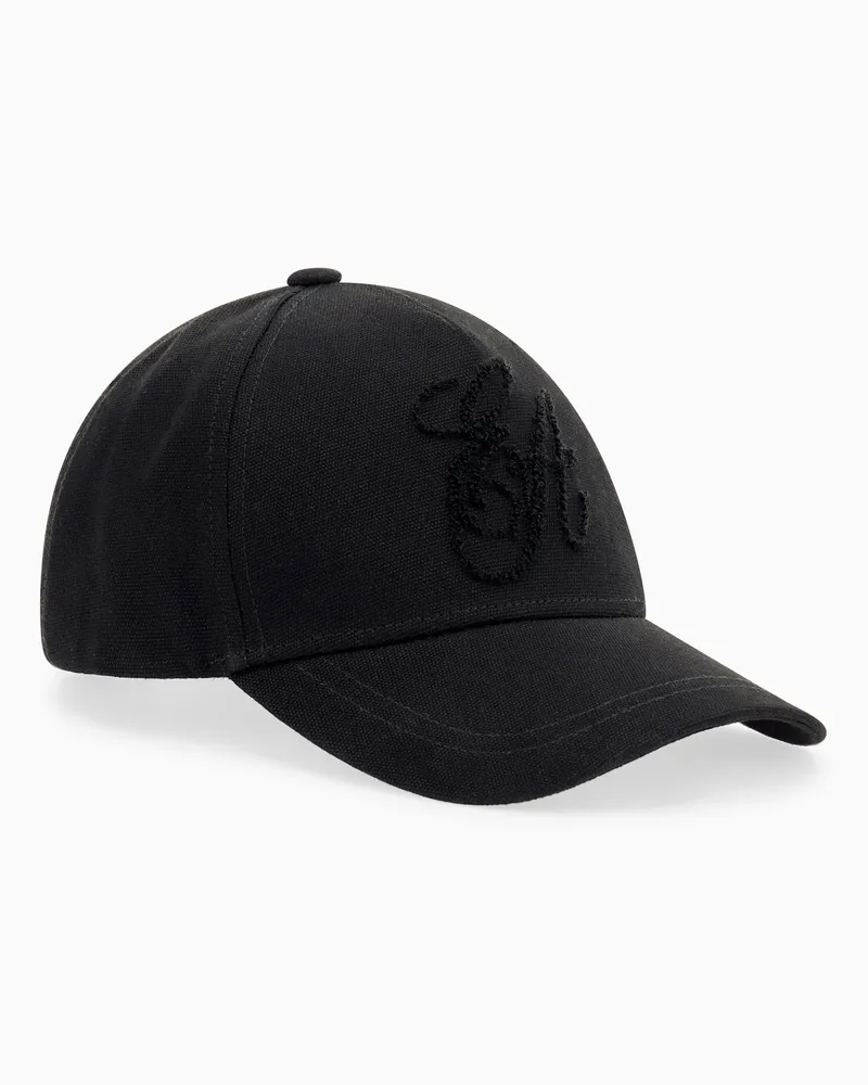 Emporio Armani Baseballkappe aus Baumwollcanvas mit gesticktem Logo Schwarz