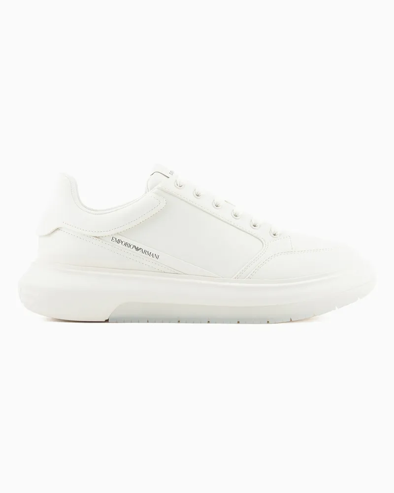 Emporio Armani Sneaker aus Leder mit seitlichem Logo Weiß