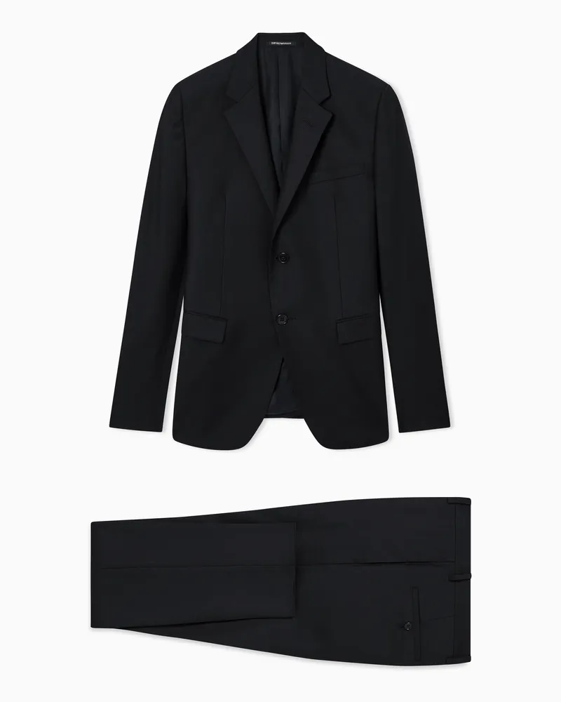 Emporio Armani Einreihiger Slim-Fit-Anzug aus farblich abgestimmter Schurwolle mit kleinem Jacquard-Stoff-Muster Schwarz