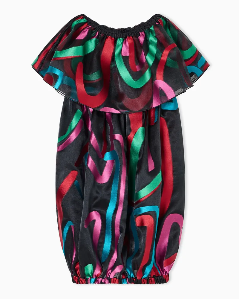 Emporio Armani Kleid mit Volant aus mehrfarbigem Fil-Coupé-Organza 