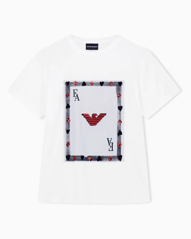 Emporio Armani T-Shirt aus Supima-Jersey mit Jeu de Cartes-Print Weiß