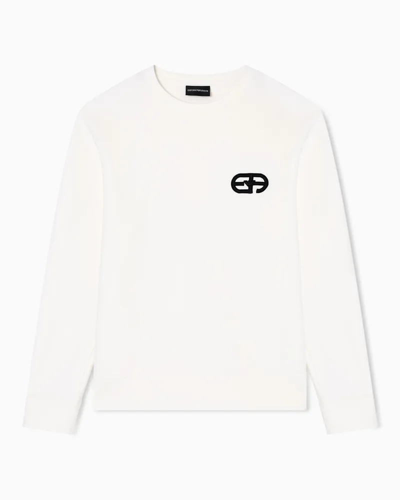 Emporio Armani Sweatshirt aus Doppeljersey mit gesticktem EA-Logo in Reliefoptik Weiß
