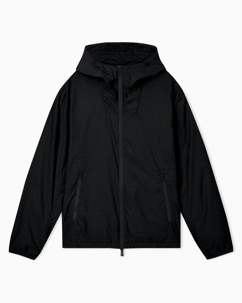 Emporio Armani Water repellent blouson in nylon jacquard with all over lettering Schwarz