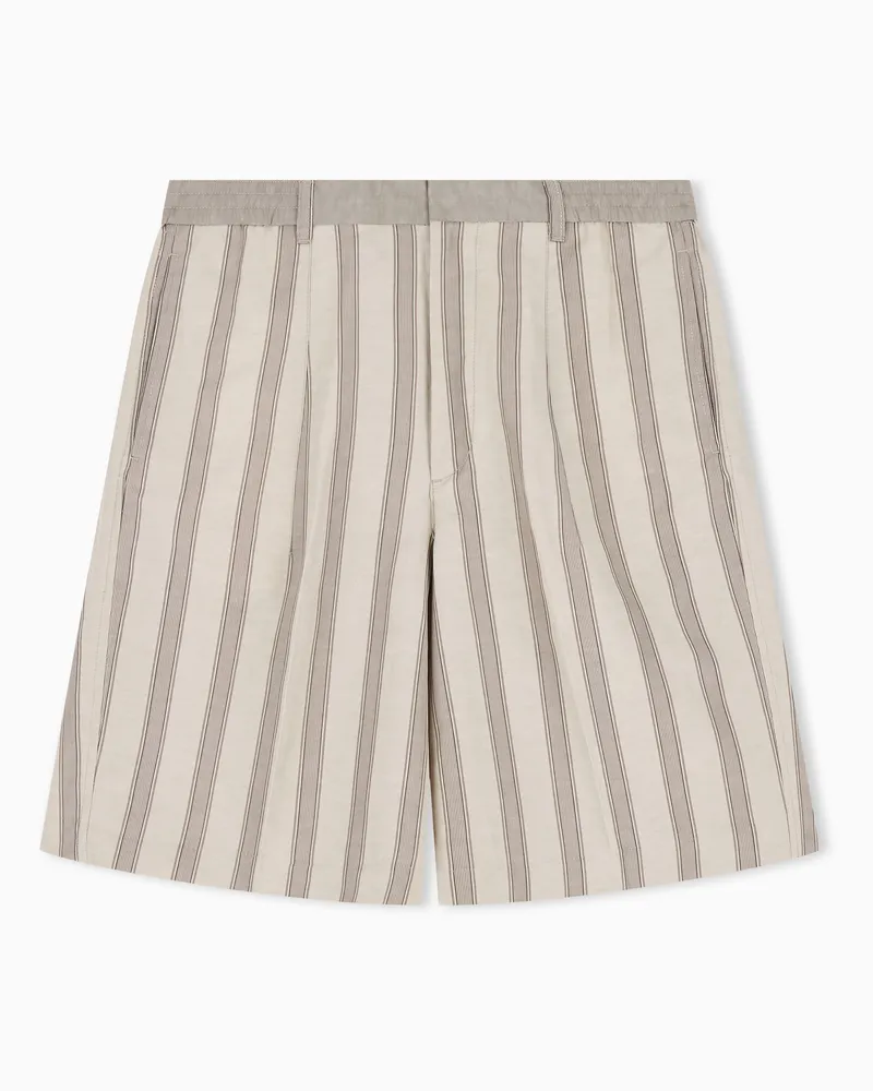 Emporio Armani Bermudashorts aus Leinenmischgewebe mit Allover-Muster Beige
