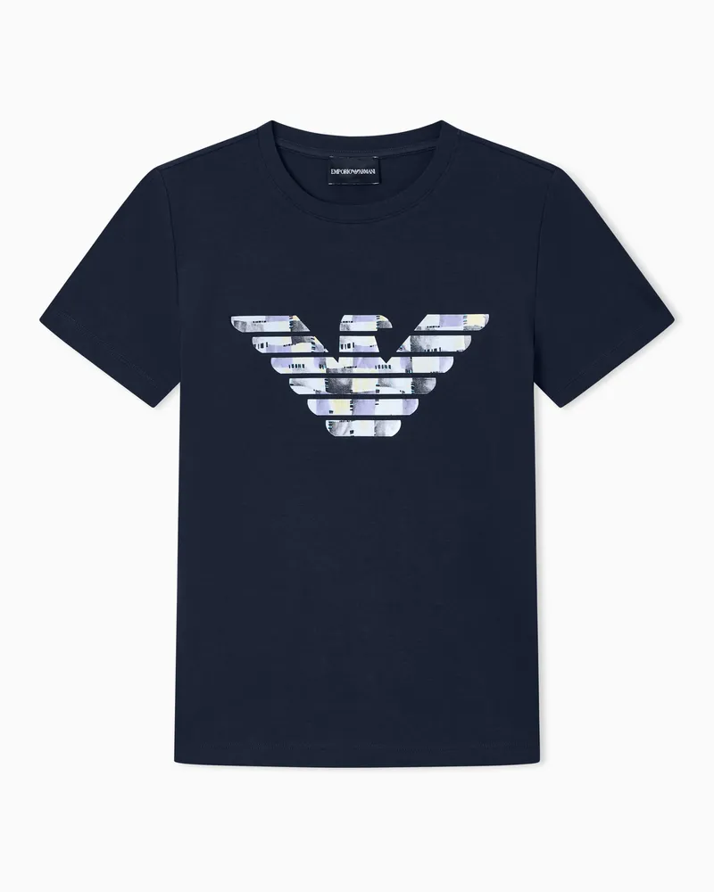 Emporio Armani ASV Slim Fit T-Shirt aus Stretchjersey mit Maxi-Adler-Print Blau