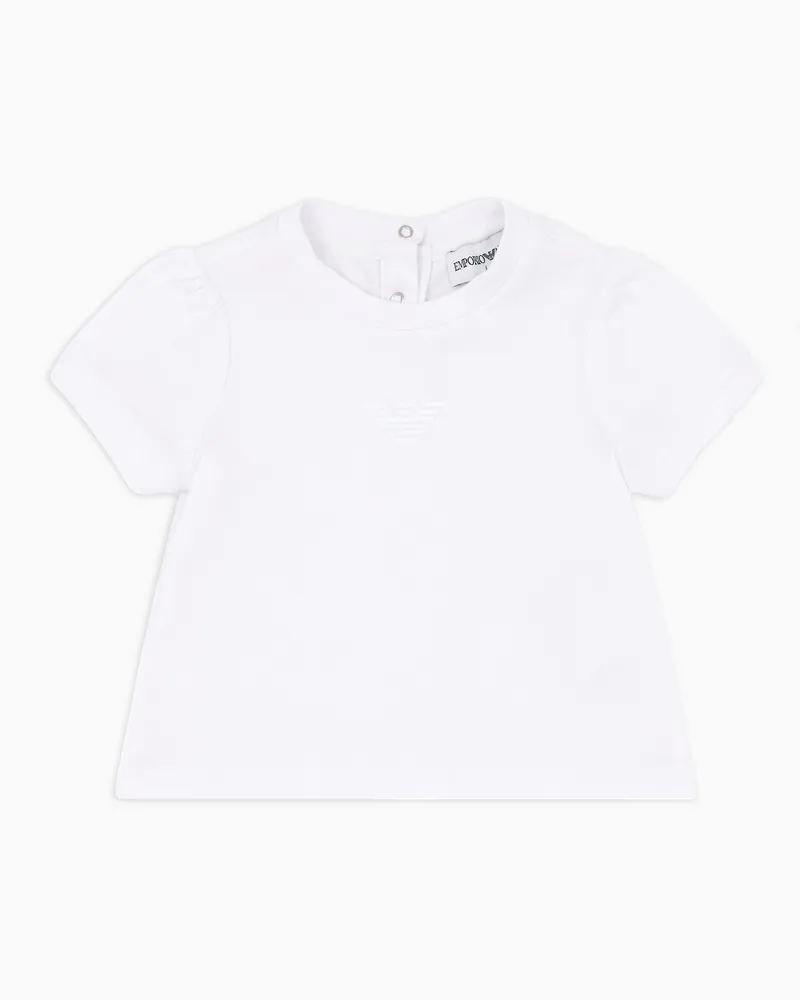 Emporio Armani T-Shirt aus Jersey mit Glitzer-Adler Weiß