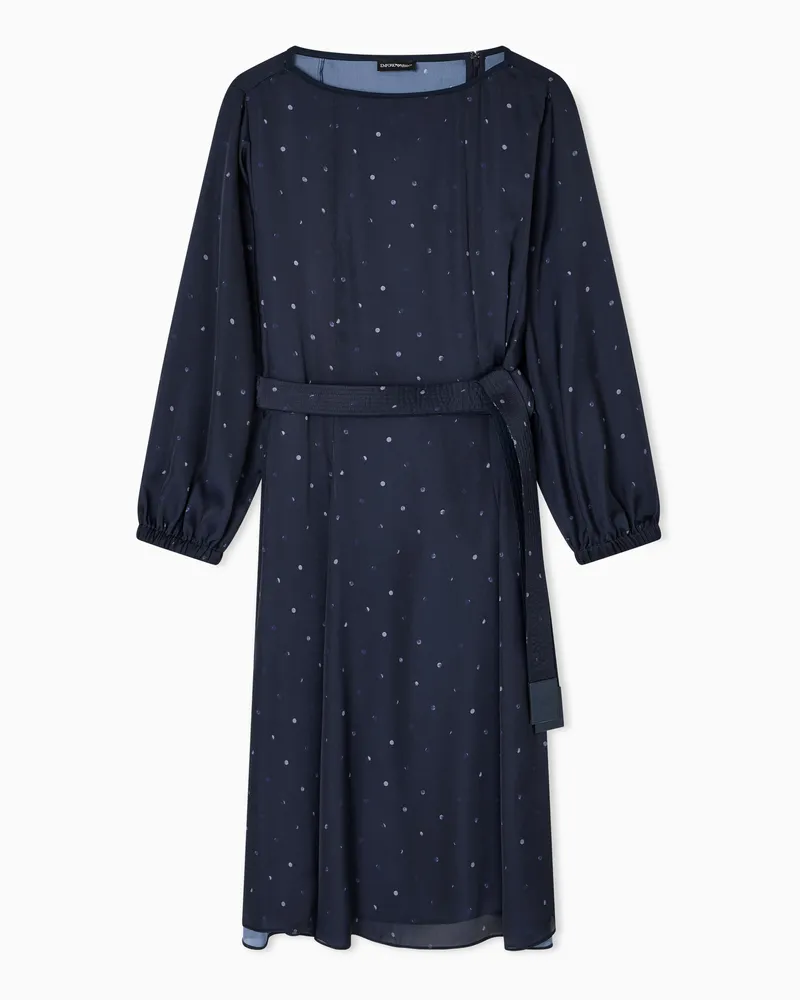 Emporio Armani Satinkleid mit Gürtel und Tupfen-Print Marineblau