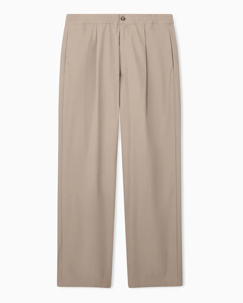 Emporio Armani Regular Fit Hose aus Baumwollpopeline mit elastischem Bund Beige