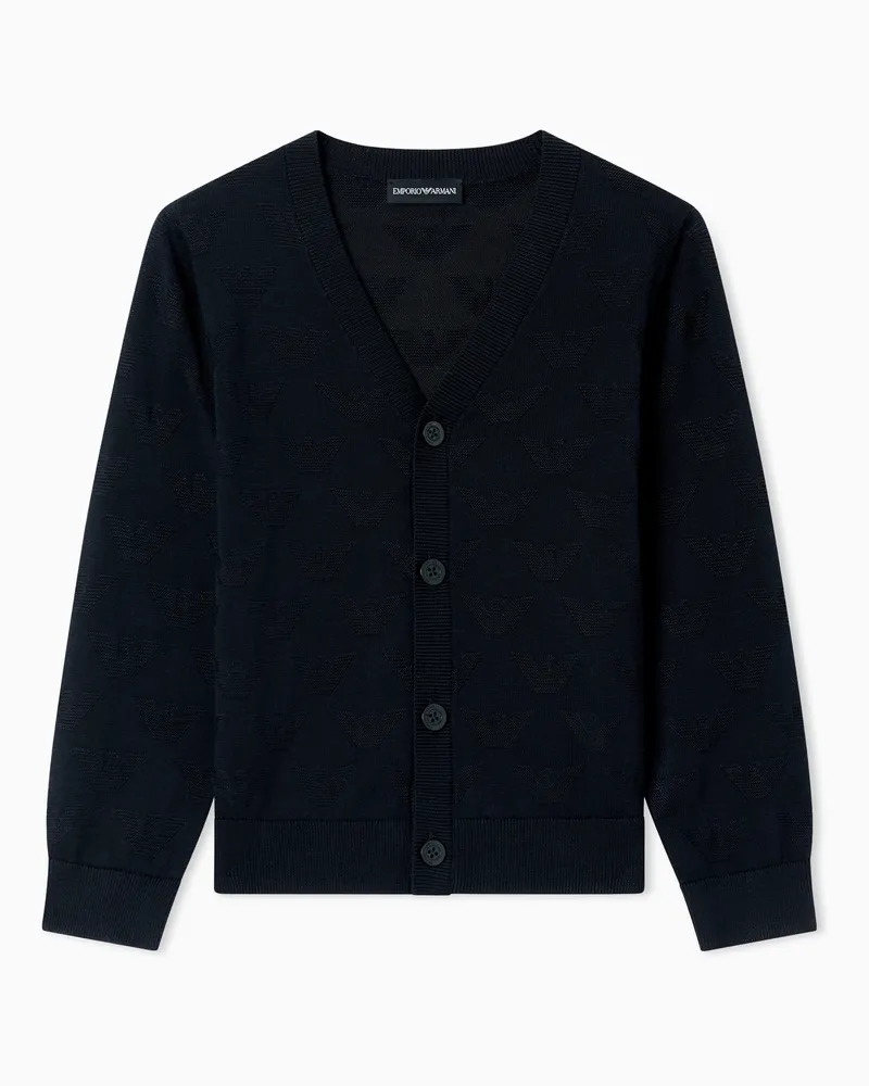 Emporio Armani ASV Cardigan in Jacquard mit Adlern als Allover-Motiv Marineblau