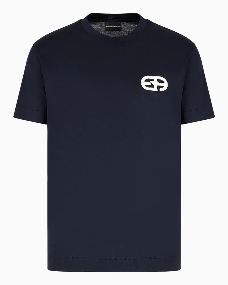 Emporio Armani T-Shirt aus Jersey-Lyocell-Mischung mit EA-Logostickerei in Relief-Optik Marineblau
