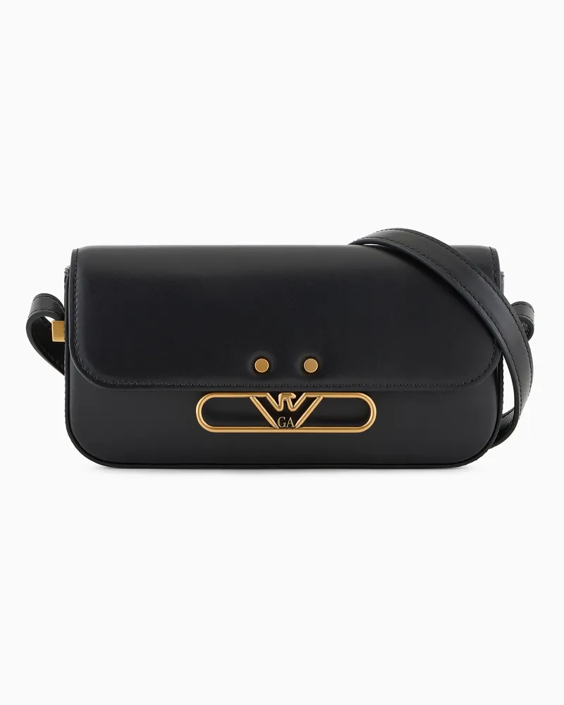 Emporio Armani Minitasche aus Glattleder mit Adlerlogo aus Metall Schwarz