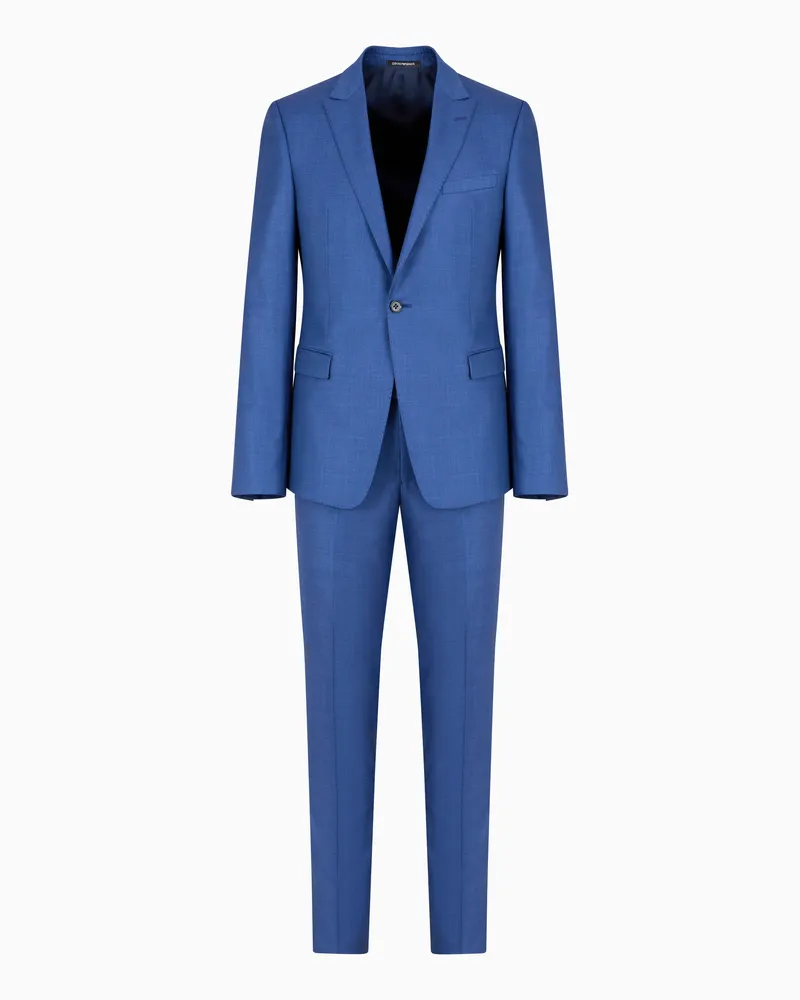 Emporio Armani Einreihiger Anzug in Slim Fit mit in seidigem Grisaille-Finish Blau