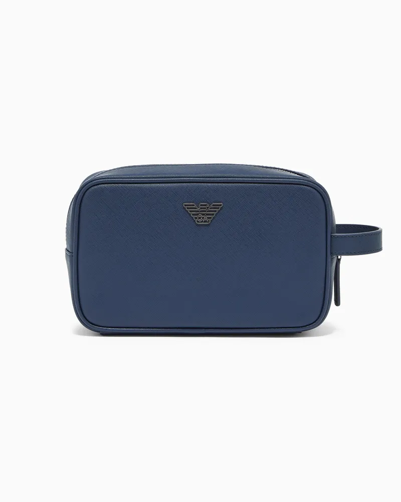 Emporio Armani ASV Beauty-Case aus neu aufbereitetem Saffiano-Leder Blau