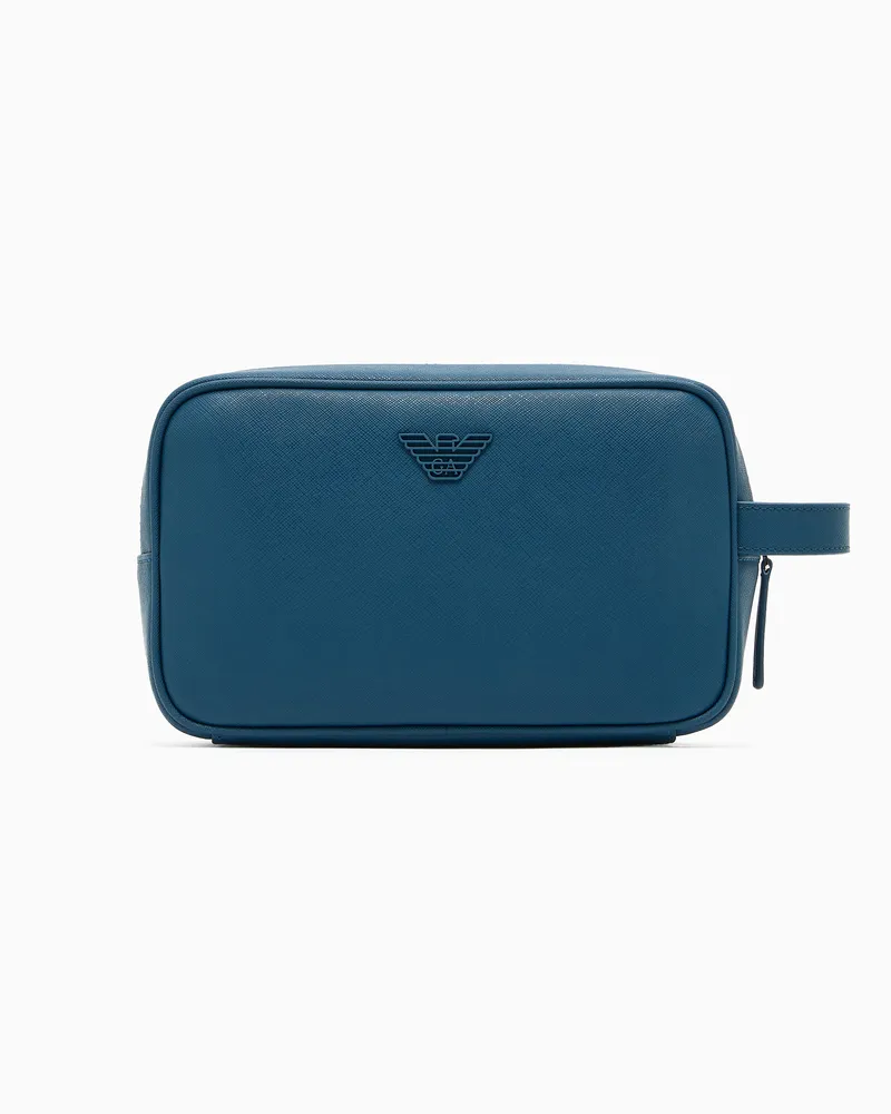 Emporio Armani ASV Beauty-Case aus neu aufbereitetem Saffiano-Leder Blau
