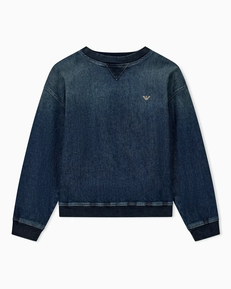 Emporio Armani Regular Fit Sweatshirt aus Denim mit Rundhalsausschnitt Blau